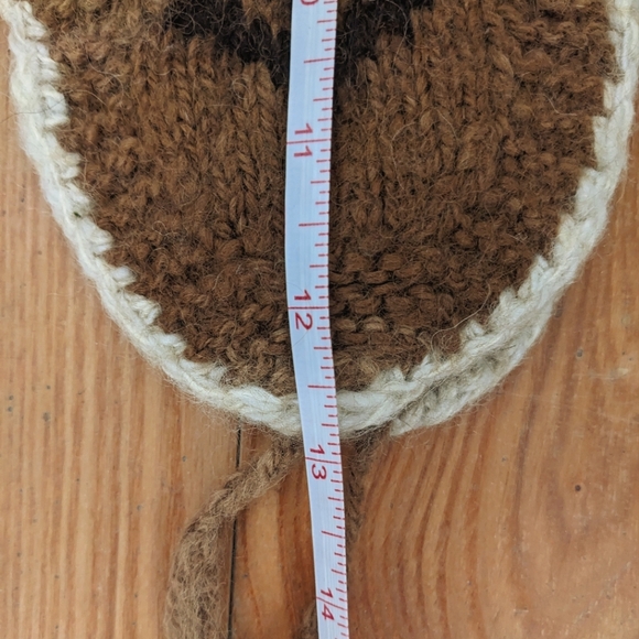 Vintage Patterned Knit Hat Brown White Ear Flaps - Picture 5 of 7